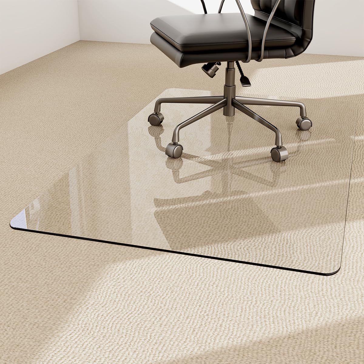 36" x 46" Chair Mat for Carpet - Office Chair Mat - Tempered Glass Floor Mat for Home/Office/Carpet Clear Computer Floor Mat - with 4 Anti-Slip Pads