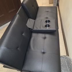 Black Leather Futon Hardly Used Basically New