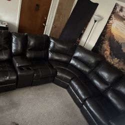 Black leather sectional