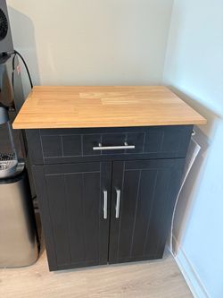 Black Kitchen Cart with Butcher Block Top