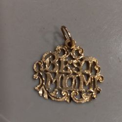 14k Gold BEST MOM Necklace Pendant Or Bracelet Charm Great For Mother's Day Solid Gold Dime For Size Comparison