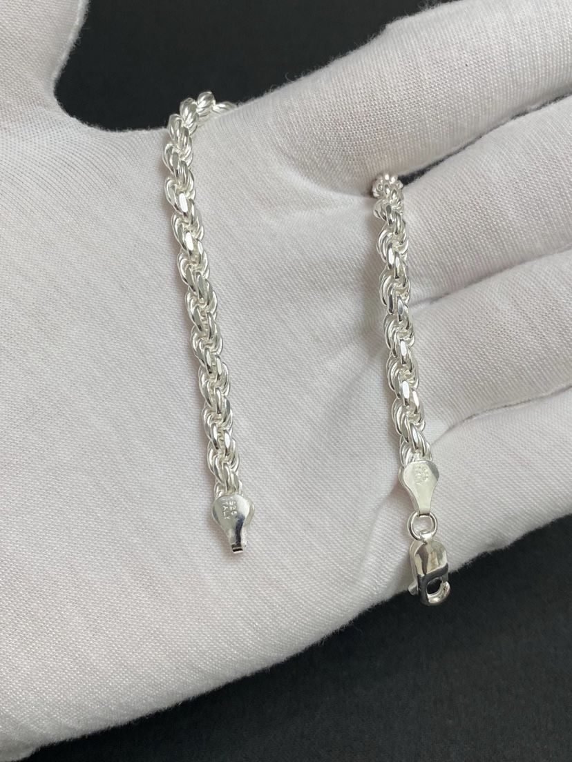 Solid Sterling Silver 5mm Rope Bracelet 7”