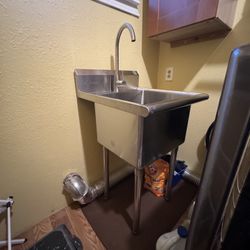 Single Bowl Utility Sink with Chrome Faucet, 