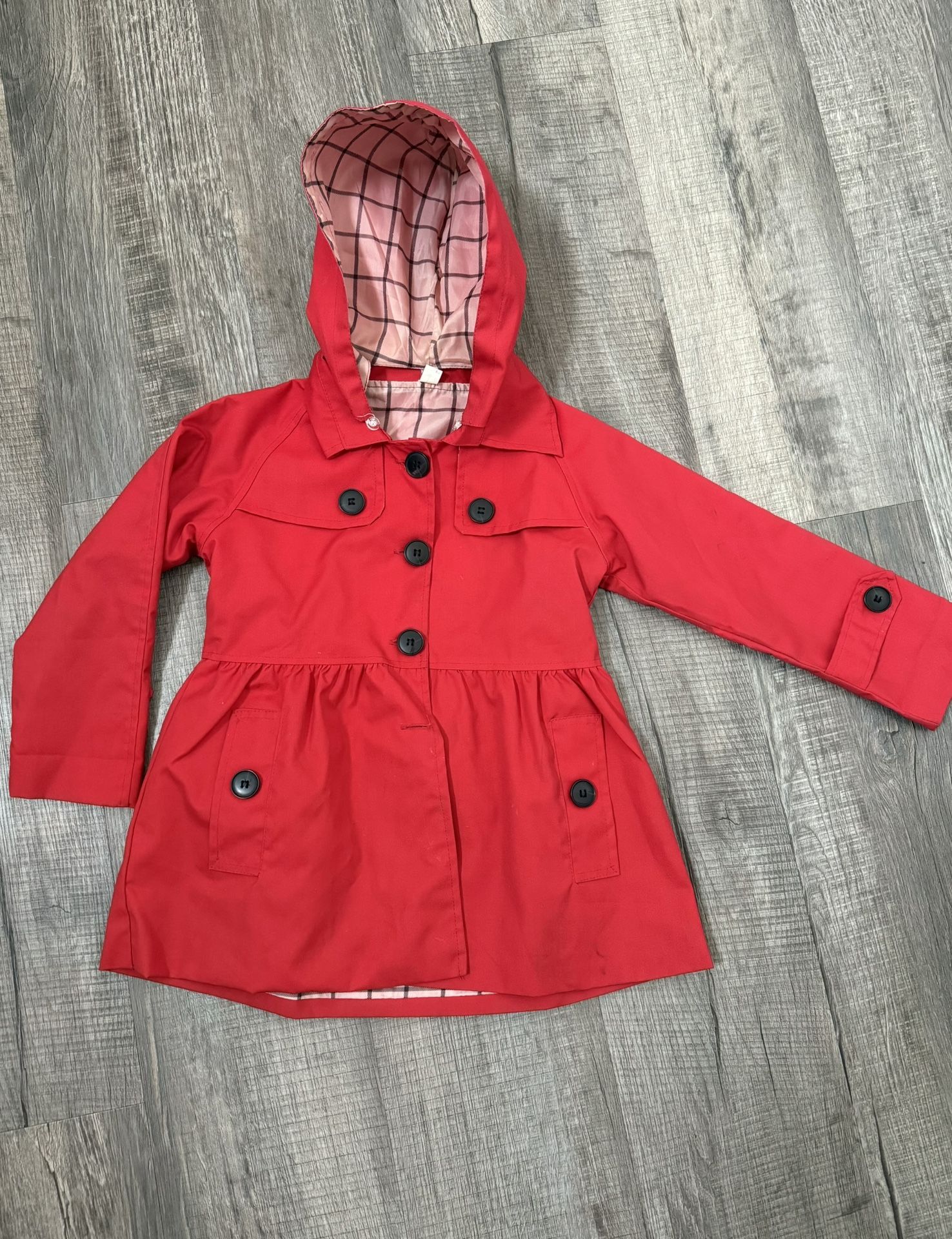 Girls Red Trench Coat Size 4T-5T  Used For A Costume