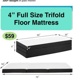 4-inch Full Size Memory Foam Trifold Mattress with Washable Fabric Cover, Foldable Floor Mattress for Camping & Guest Beds, 73x52x4 inches Premium St