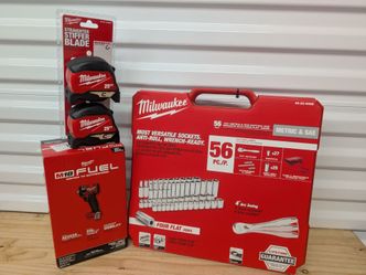 Milwaukee M18 FUEL 3/8" Impact Wrench, 56pc Socket Set, & 25ft Tape Measure Lot