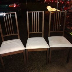 3 Kitchen Table Chairs (Black Wood, White Cushion)