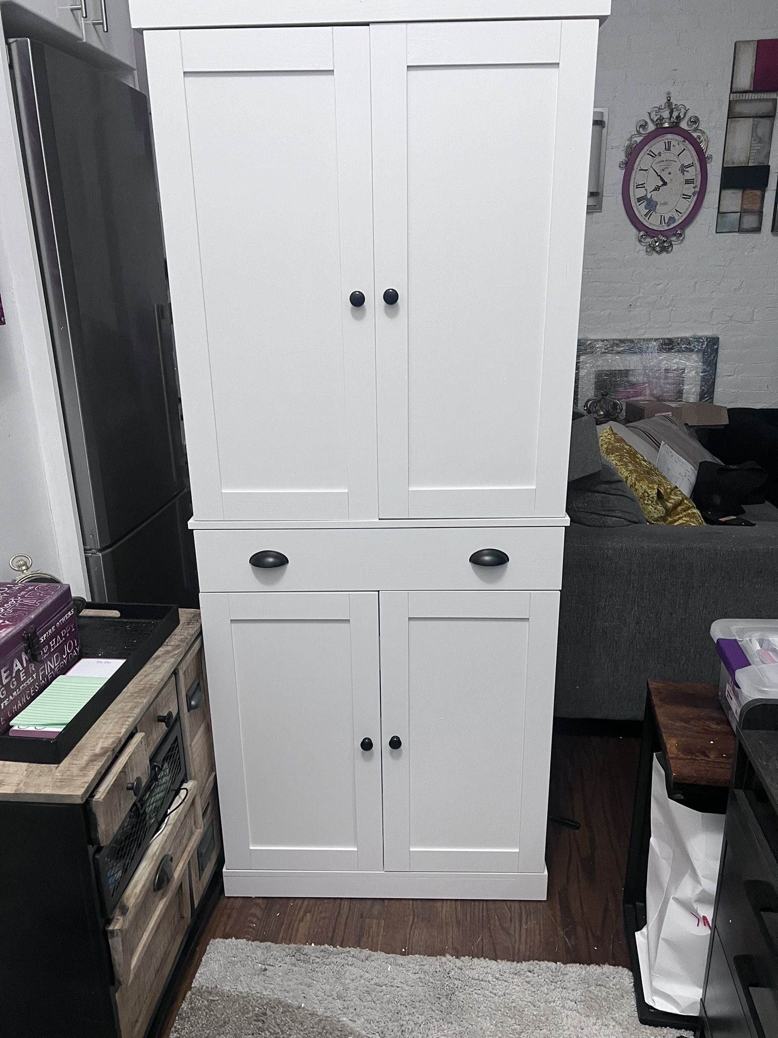 White Kitchen Pantry With Sliding Storage Racks and Shelves