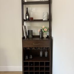 Wood Wine Rack for 15 Bottles + 20 Wine Glasses with 3 Shelves + 1 Drawer,
