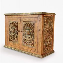 Rustic Spanish Colonial Hacienda Cabinet w/ Hand-Carved Faces, c. 1960's - Delivery Available