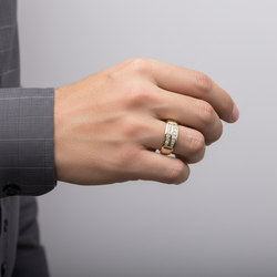 10K Yellow Gold Diamonds Mens Ring - 0.18ct