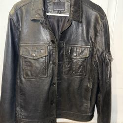 Banana Republic Black Leather Jacket Men’s Medium | Trucker Shirt Style | Genuine Leather