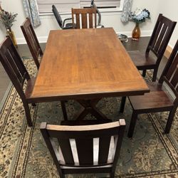 Wood Dining Table + 6 Wooden Chairs