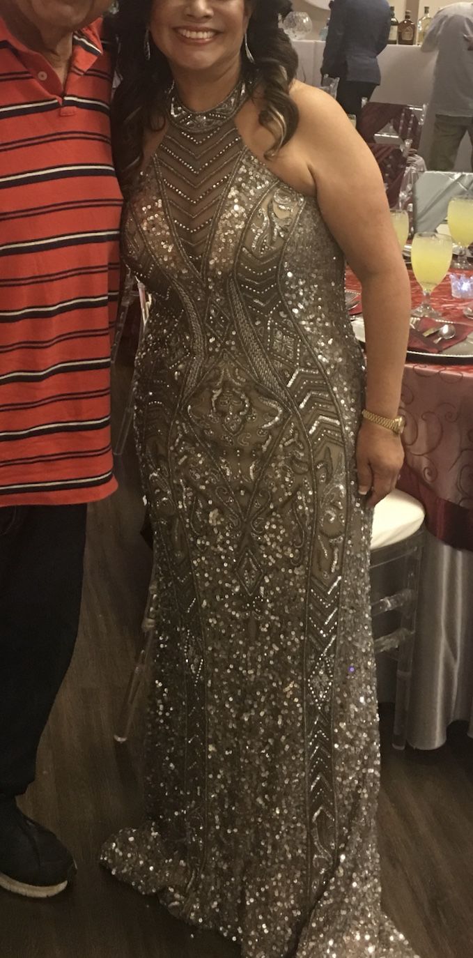 Scalia Terry Costa Silver Long Gown Prom Dress plus Free Shoes Scalia Terry Costa Silver Long Gown Prom Dress plus Free Shoes