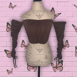 Floerns Off Shoulder Cropped Ruched Longsleeve Blouse 