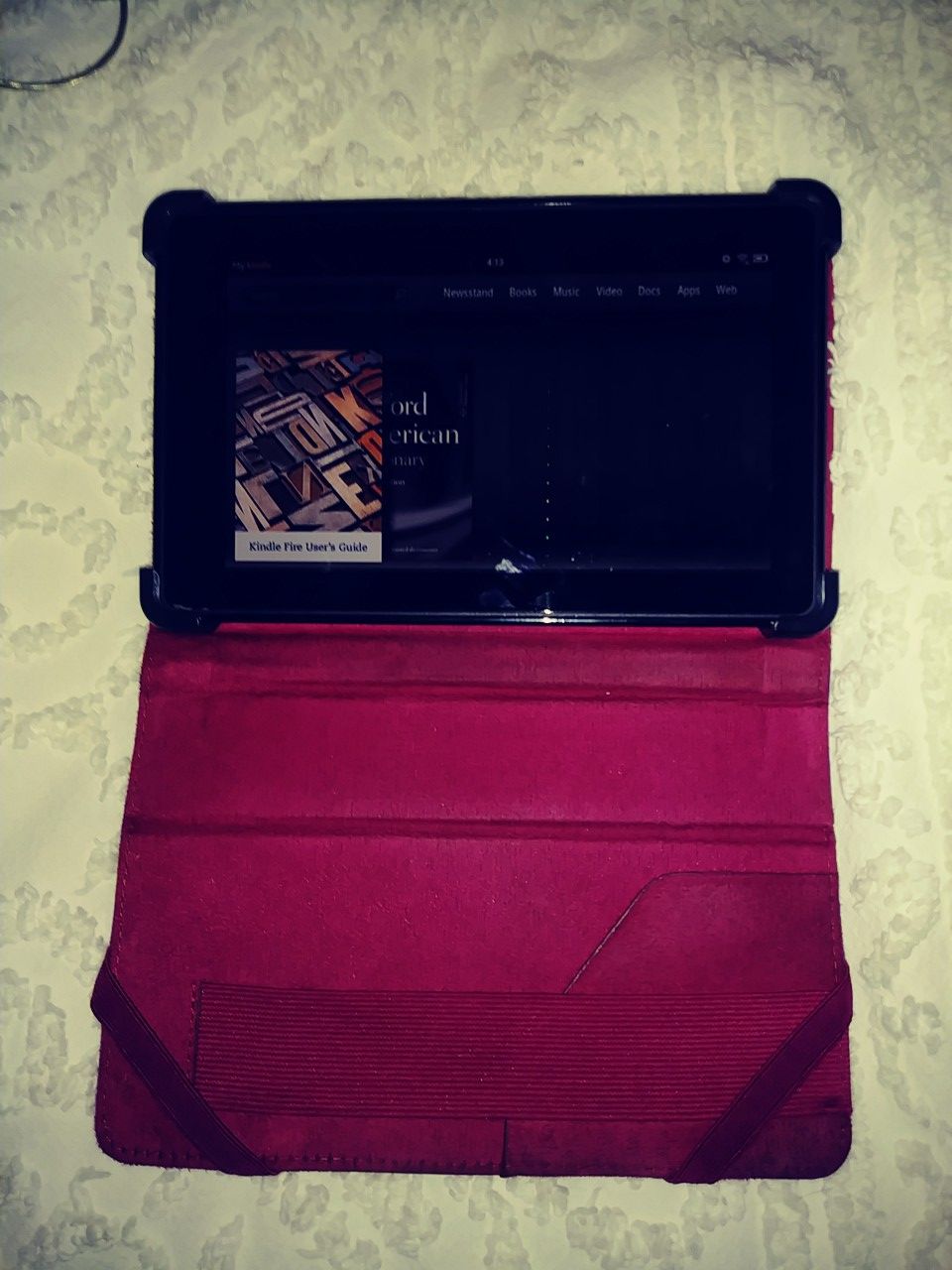 Amazon Kindle Fire Tablet with case download all your apps connect to the internet works real good Model No.D01400 Tablet