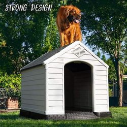 Plastic Dog House Outdoor Indoor for Small Medium Large Dogs,Waterproof Dog Houses with Elevated Floor and Air Vents,Durable Ventilate & Easy Clean an