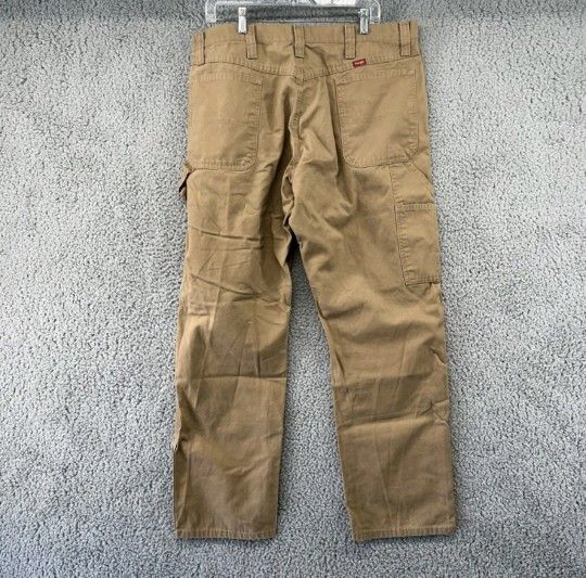 Wrangler Carpenter Pants Mens 38x32 Fit 36x32 Brown Duck Canvas Work Relaxed