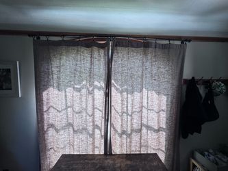 Pottery Barn Emery Blackout Curtains with curtain rod and ball end caps  - Grey/Flagstone color