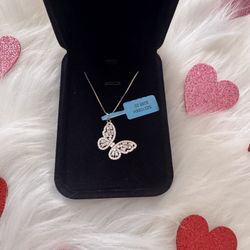 New 925 Sterling Silver Moissanite Butterfly Necklace 