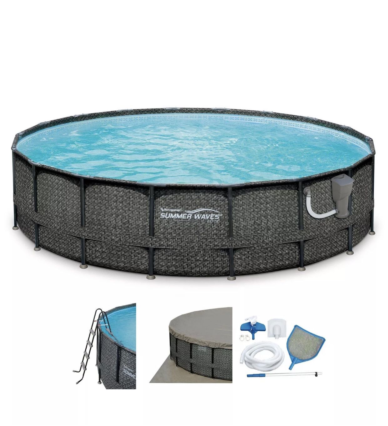 Summer Waves Elite 18ft x 48in Above Ground Frame Swimming Pool Set with Pump