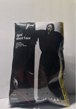 Spirit Halloween Scream Aged Ghost Face Costume Adult XXL Mask Robe Belt NWT NEW
