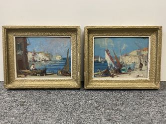 Small Vintage Signed original Paintings Nautical Scenery