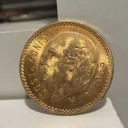 BU 1955 Cinco Pesos Mexico Gold Coin 