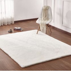 Faux Fur White Area Rug