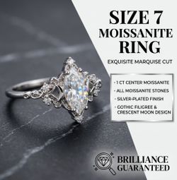 NEW Vintage Marquise Moissanite Diamond Celestial Engagement Ring - Size 7