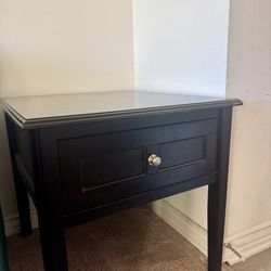 Black wood side table with drawer (27x24x24)