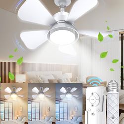 Socket Fan Light Ceiling Fans with Lights and Remote, Dimmable LED Ceiling Fan with Lights, 3 Colors 3000K-6500K, 1000 Lumens Light Bulb Screw in Ceil