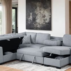 ATLANTIC GREY SECTIONAL W/ STORAGE