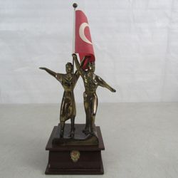 Turkish Ottoman Man & Woman Police Officers Solid Brass Trophy Statue


