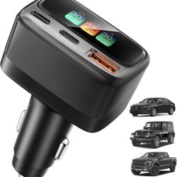 105W USB C Car Charger with Digital Color Display, 3-Port Fast Charging Cigarette Lighter Adapter for iPhone 17/16/15 Pro Max, Samsung S26, Travel Car