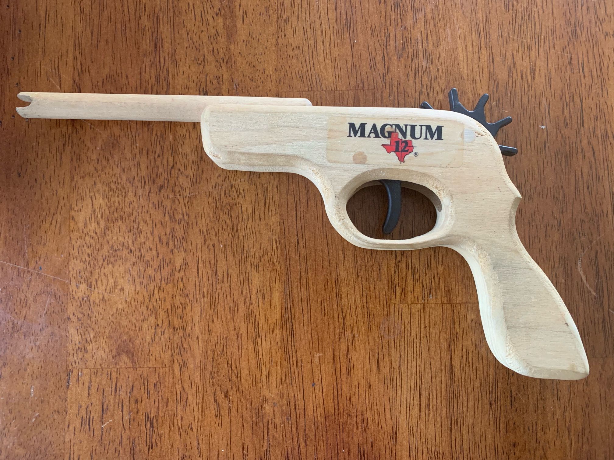 Rubber Band Pistol “MAGNUM 12” Wood Cowboy TEXAS Vintage Style Toy Gun