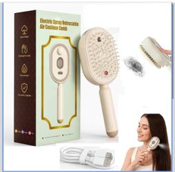 Electric Spray Air Cushion Massage Comb, Anti-Frizz Misting Hair Brush 5-in-1 electric spray hair brush with air cushion massage,self-cleaning and det