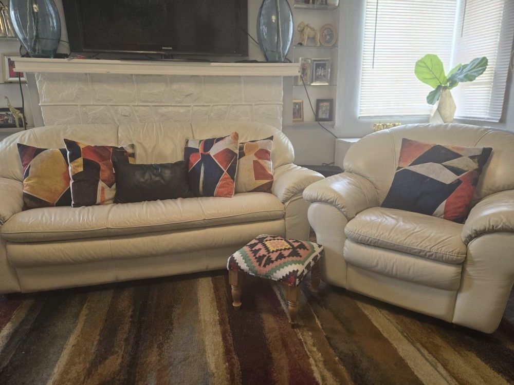 Authentic Cream Italian leather Couch Set 