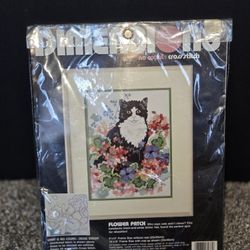 Dimensions No Count Cross Stitch Kit 3937 Flower Patch Cat 9” x 12" Sealed 1989