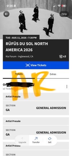 Rufus Du Sol Floor  8/11 $220