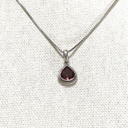 Vintage silver pendant with red garnet gemstone with 18 inch silver necklace