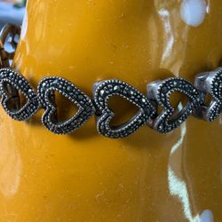 Vintage 925 Silver Marcasite Bracelet, 7.5 Inch L 