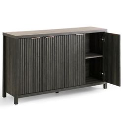 Dark Gray Fluted 3-Door Sideboard Buffet Cabinet