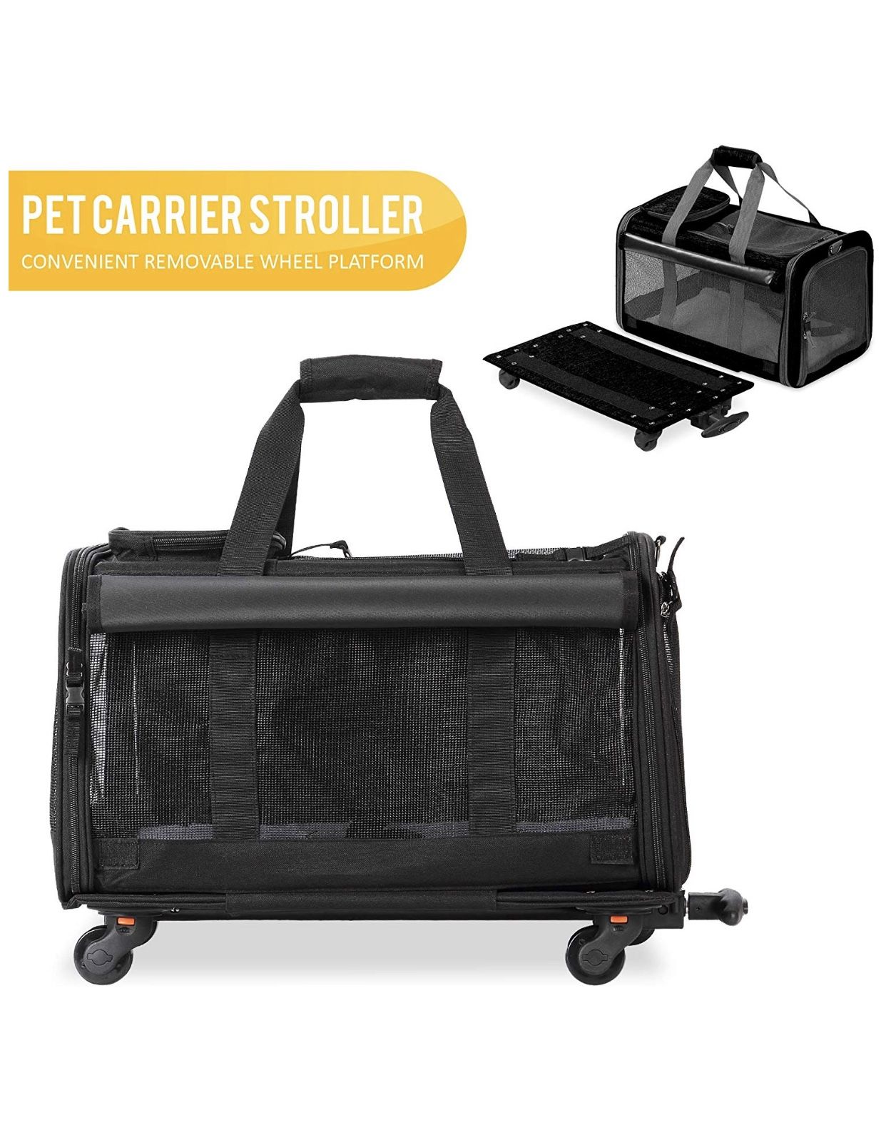 KOPEKS Pet Carrier with Detachable Wheels for Small and Medium Dogs & Cats - Black, Pink.
