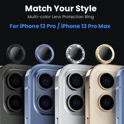 iPhone 13 Pro - iPhone 13 Pro Max Camera Lens Protector, 9H Tempered Glass Camera Cover Screen Protector Metal Individual Ring for iPhone 13Pro 6.1 in