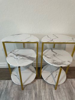 Round Gold Side Tables Set of 2