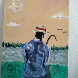 oil On Canvas Title Man Fishing 