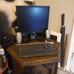 Dell Monitor With Keyboard And Speakers And Wires