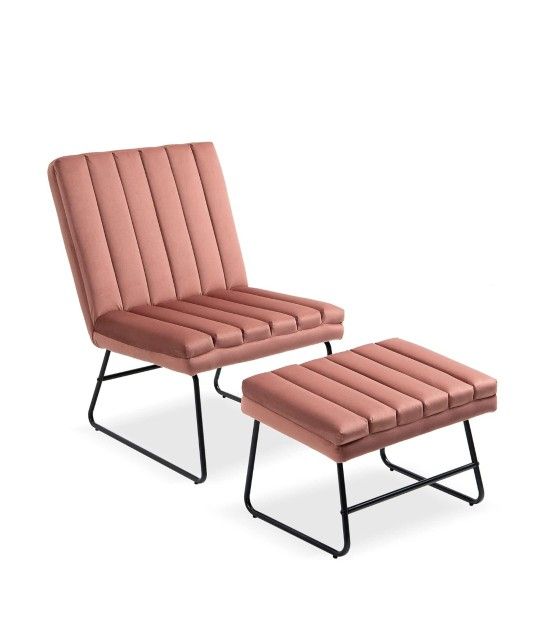 Modern Lazy Lounge Chair, Upholstered Sofa Chair with Ottoman, Single Leisure Chair with Adjustable Back