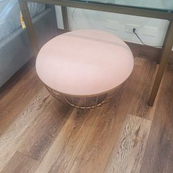 Fabric Upholstered Round Cocktail Ottoman, Blush Pink Velvet(New)